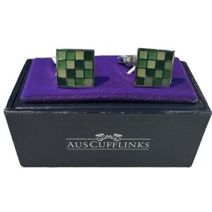 Aus Cufflinks Jade‎ Coral Green Cufflinks Square Pattern W/ Box Fast Shipping